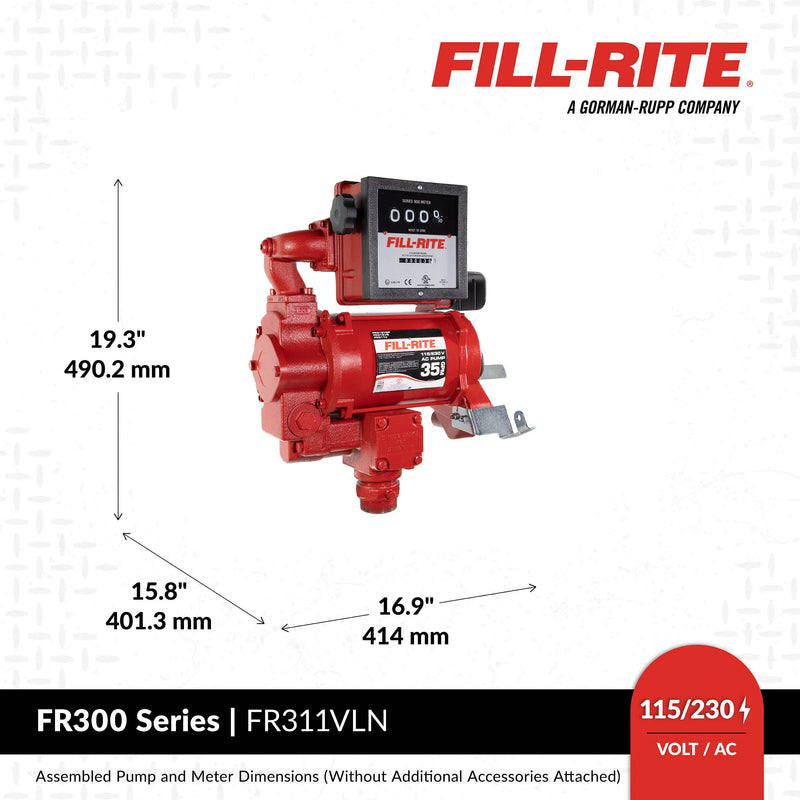 FR311VLN 115/230V AC 35 GPM Fuel Transfer Pump with Meter