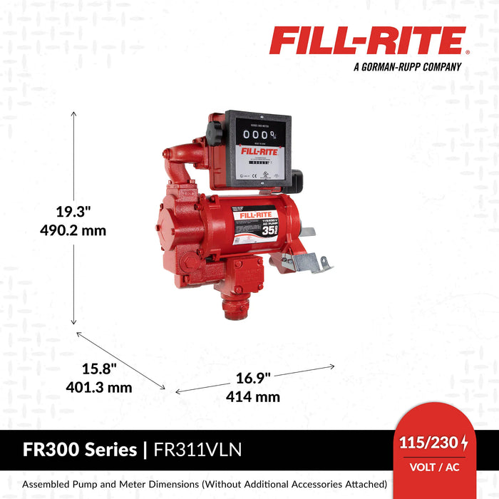 FR311VLN 115/230V AC 35 GPM Fuel Transfer Pump with Meter