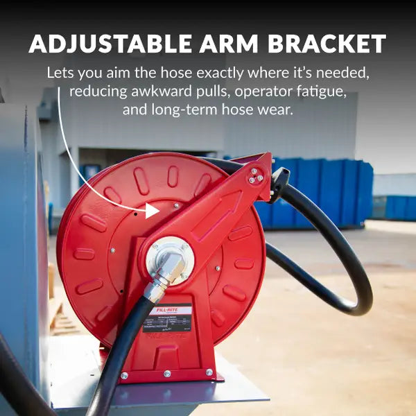 Enrouleur de flexible à carburant rétractable Fill-Rite FRHR07550 3/4" x 50' avec buse automatique adapté aux huiles essence, diesel, kérosène et légères