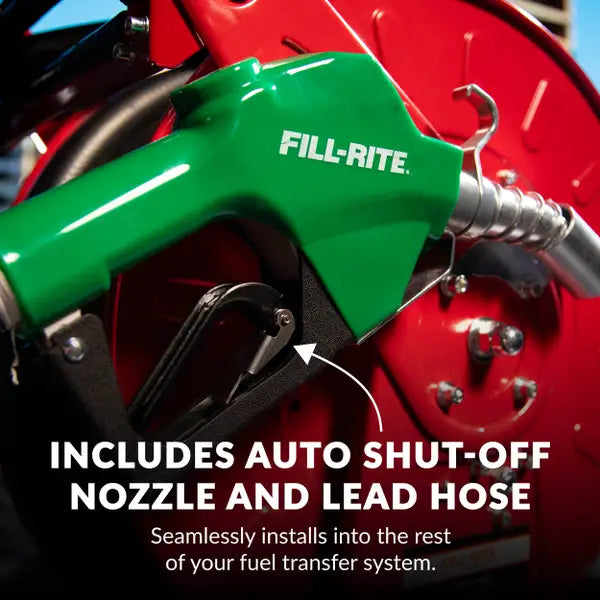 Enrouleur de flexible à carburant rétractable Fill-Rite FRHR07550 3/4" x 50' avec buse automatique adapté aux huiles essence, diesel, kérosène et légères