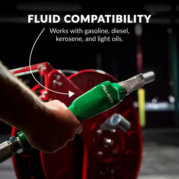 Enrouleur de flexible à carburant rétractable Fill-Rite FRHR07550 3/4" x 50' avec buse automatique adapté aux huiles essence, diesel, kérosène et légères