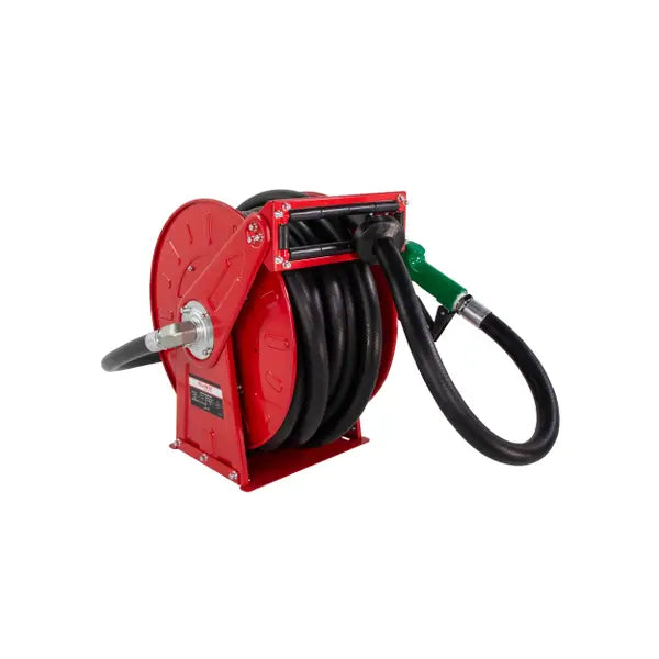 Fill-Rite FRHR10050 1" x 50' Retractable Fuel Hose Reel with Auto Nozzle Suitable for Gasoline, Diesel, Kerosene, and Light Oils