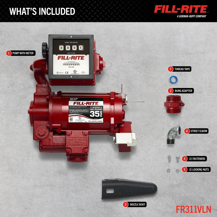 FR311VLN 115/230V AC 35 GPM Fuel Transfer Pump with Meter
