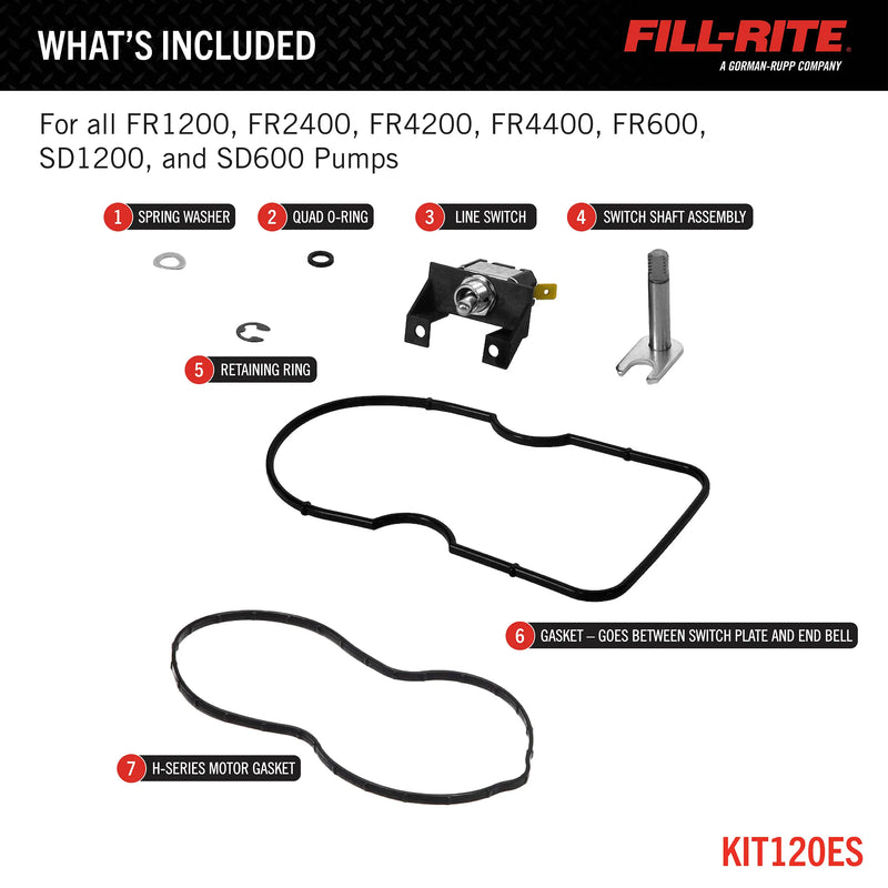 Fill-Rite KIT120ES Replacement Line Switch and Shaft Kit for FR1200, FR2400, FR4400, FR600, SD1200, and SD600 Series Fuel Transfer Pumps