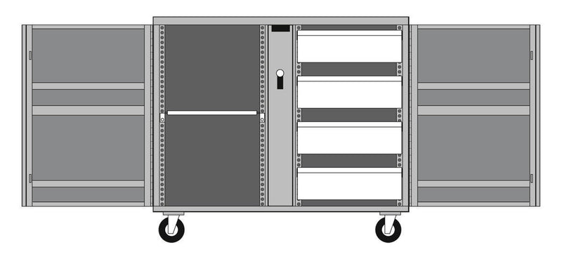 JOBOX Rolling Work Bench - 4 Drawers, 1 Shelf, 6" Casters 676996
